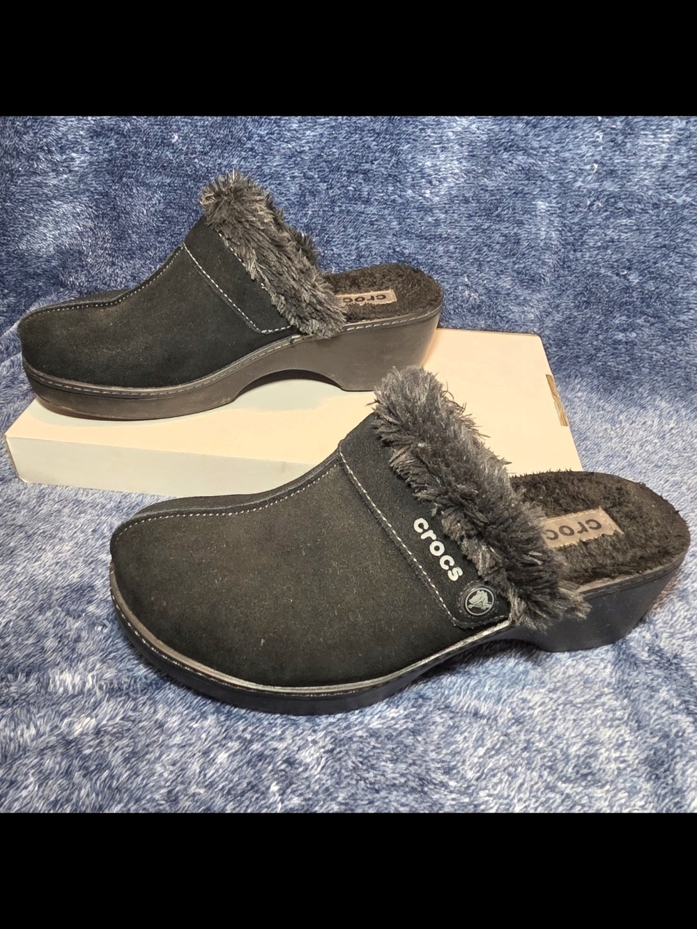 CROCS Black Faux-Fur Lined Clog Mules